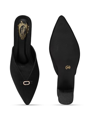 Image of Shoetopia Women's Pointed Toe Mules with Low Block Heel | Stylish Slip-On Heels for Casual & Party Footwear
