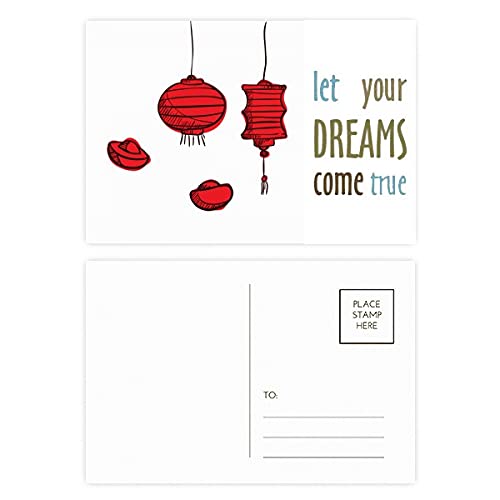 Lot de 20 cartes postales Red Lanterns de vœux inspirantes Come True