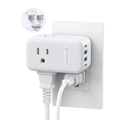TROND Outlet Extender with 2 PD 20W USB C Charger, 3 AC Multi Plug Outlet Splitter with 360 Rotating Plug, USB Wall Socket Adapter, A Small Charging Station for Kitchen Bathroom Cruise Essentials