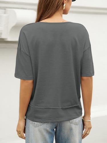 Image of UNCLECAT Womens V Neck T Shirts Summer Trendy Loose Fit Casual Tops Tees