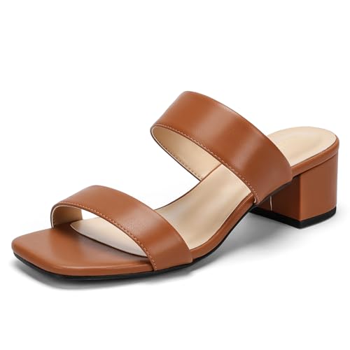 Image of Women's Heeled Sandals Two Strap Square Open Toe Heels 2-Inch Chunky Sandals Dress Shoes Wide Feet Friendly