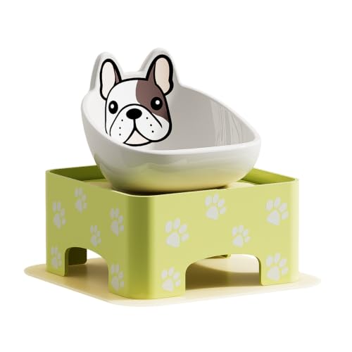 Image of Raised Ceramic Dog Feeding Bowl,Adjustable Elevated Dog Bowls Set Anti-Slip,Standing Pet Feeding Dish for Small Medium Dogs and Cats (White Set)