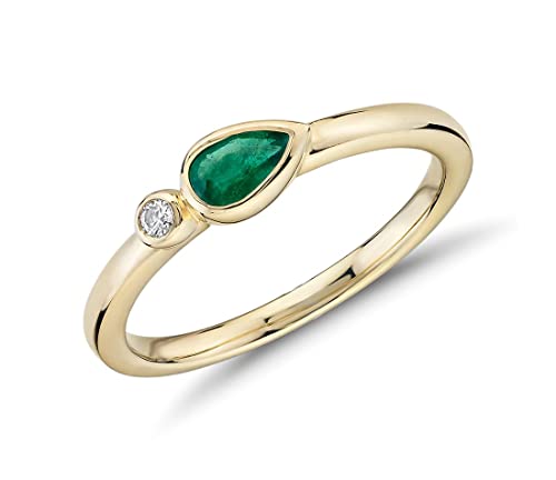 Bague émeraude empilable plaqué or pierre poire et CZ blanche