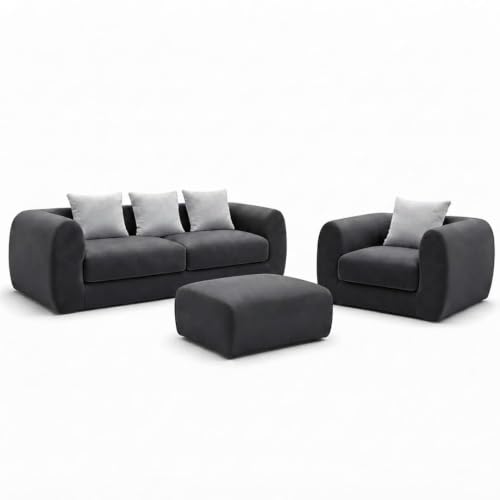 Image of Modern Sofa Set 3-Seater with Armchair and Ottoman, 4 Seater, 5 Seater Design in 3+1+Footrest Sofa for Living Room, Bedroom, Hallways (Dark Gray)