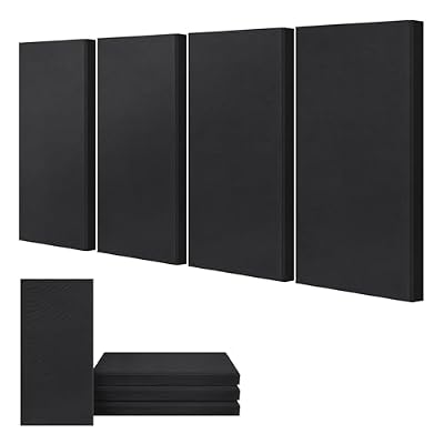 UMIACOUSTICS 4 PCS Acoustic Panels, 2“ Thick 23.6" x 11.8" Fiberglass Sound Proof Wall Panels, Sound Absorbing Panels for Studios, Office, Home Theater. Deep Black