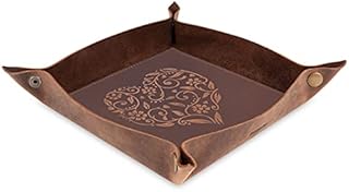 moonster® Leather Valet Tray Key Tray & Trinket Tray, Full Grain Leather Jewellery Organiser Tray Key Dish, Heart Embossed Decorative Vanity Tray Key Bowl for Hallways leather friend gifts for women
