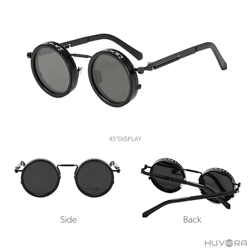 Image of Adjustable Tint Rotating Polarized Round Sunglasses for Men Stylish, Anti Glare Lenses 1-11 Gear UV400 Protection Metal Goggles for Driving Beach Retro Branded Sun Glasses