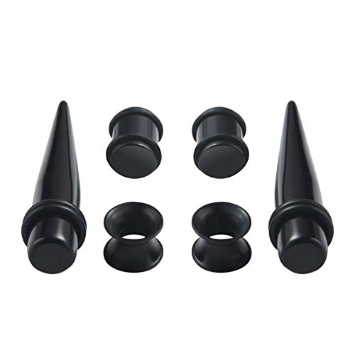 Jdxn Acrylic Ear Stretching Kit Tapers Plugs Silicone Tunnels Gauges Expander 14G-00G Jewelry 50 Pieces Set (Black) #TOP5