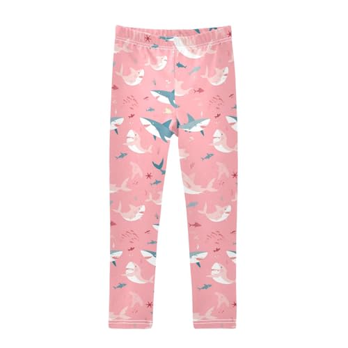 KLL Shark Pink Background Toddler Baby Girl Basic Leggings Comfortable Full Length Leg Yoga Pants Gym