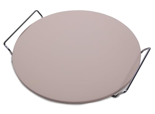 Frischluftküche Pierre à pizza avec support – Transforme le barbecue en four à pizza, idéal pour les amateurs de pizza et les barbecues créatifs, pierre résistante à la chaleur, 34,5 x 33 x 4 cm