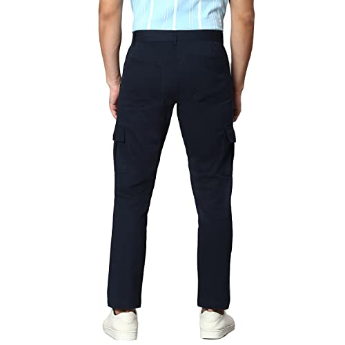 Image of Hubberholme Men's Regular Fit Cotton Trousers with Patch Pockets, Ankle Length Button Closure Cargo Chinos