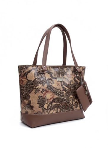 Image of De Elmore Elegant Floral Paisley Print Tote Bag | Women's Designer Look Top Handle Shoulder Purse with Zipper Pouch