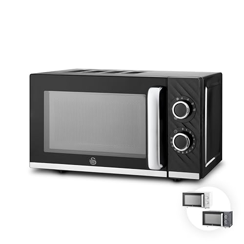 Swan Windsor SM4424BLK - Microondas manual, 20L, 800W, 5 niveles de potencia, descongelación por tiempo, temporizador de 30 minutos, pies antideslizantes, microondas de tamaño familiar, color negro