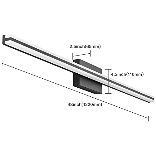 Image of SOLFART Bathroom Lights Over Mirror Matte Black Dimmable Modern LED Vanity Lighting Fixtures 48 Inch 30W Bathroom Vanity Light