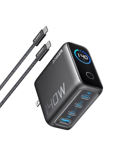 Anker Cargador Tipo C de 140W con 4 Puertos, Carga Rápida con Adaptador GAN Avanzado y Controles Táctiles Intuitivos, Compatible con iPhone 17/16/15/14, MacBook y Samsung Galaxy
