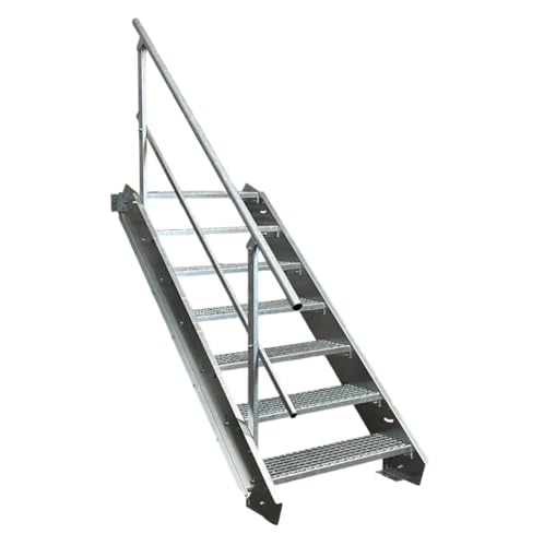 Preisvergleich Produktbild Stahltreppe Industrietreppe Aussentreppe Treppe 7 Stufen-Breite 70cm Variable Geschosshöhe 100-140cm mit einseitigem Geländer