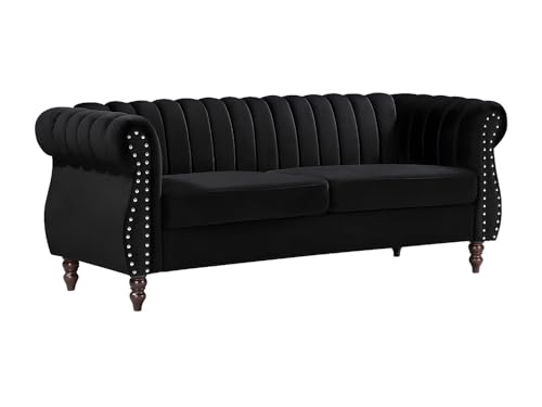 Vente-unique - Canapé Chesterfield 3 Places en Velours Noir Trumbo
