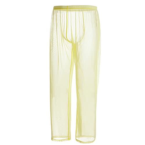 ZONBAILON Men’s Sexy Cool Sheer Pants See Thru Pajama Bottoms Male Transparent Stretchy Loose Lounge Underwear Colorful 1Pc