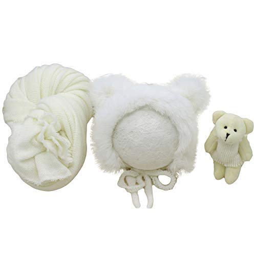 Recién Nacido Fotografía Prop Abrigo Esponjoso Sombrero Oso Muñeca Conjunto Infantil Accesorios de Fotografía de Bebé Trajes para Bebés Niños Niñas Cover