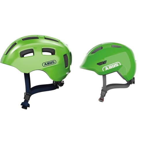 ABUS Fahrradhelm Youn-I 2.0 - mit Licht für Kinder, Jugendliche und Junge Erwachsene - für Mädels und Jungs - Grün (funkelnd), Größe S & Unisex, Fahrradhelm, Grün (Shiny Green), S (45-50 cm)