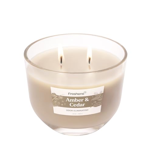 Carolina Freshens Amber & Cedar Odor Eliminating Highly Fragranced Candle for Home Scented, Eliminates 90% of Pet, Smoke, Food and Other Smells Quickly, 2 Wick, 14 oz - Made in The USA by CAROLINA - Used condition - CA$34.50