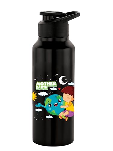 NIRLON Stainless Steel Single Walled Water Bottle 750ml, Water Bottles For Fridge, School,Gym,Home,office,Boys, Girls, Kids, Leak Proof (UV Printed Bottle,Mother Earth, Sipper Cap) For Rs. 334 @ 68 %