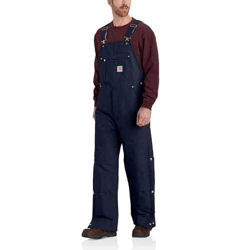 Carhartt mens Loose Fit Firm Duck Insulated Bibs Overalls, Dark Navy, Large US