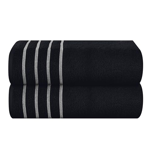 MyOwn Juego de 2 toallas de baño de gran tamaño de algodón de 100 x 150 cm, toallas de baño grandes, ultra absorbente, compacta, Quickdry y toalla ligera, color negro