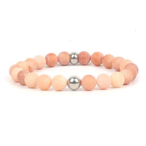 Bracelet en pierre naturelle rose clair avec perles élastiques pour yoga hommes et femmes