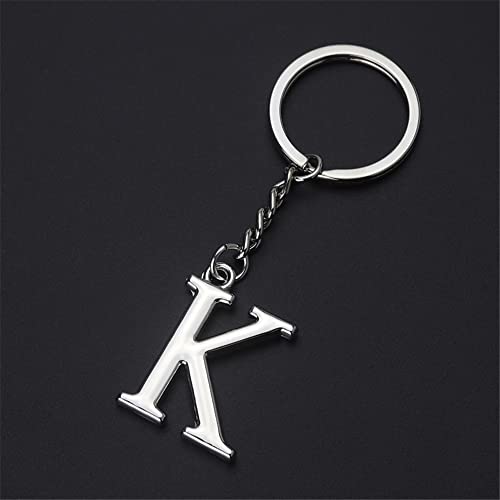 Diy A-Z Letters Key Chain Car Men Metal Keychain Ring Women Car Key Ring Simple Silver Color Letter Name Key Chain Party Gift (Color: K) #TOP24