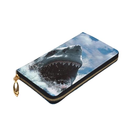 Portefeuille cuir noir femme motif requin finition haut de gamme
