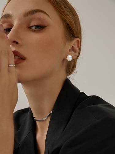 S.Leaf Mother of Pearl Stud Earrings for Women Sterling Silver Minimalism Round I Heart I Square I Oval Shell Stud Earrings Best Friend Birthday Gifts for Women Trend Siser Mom Wife Womens Her Friend Party2