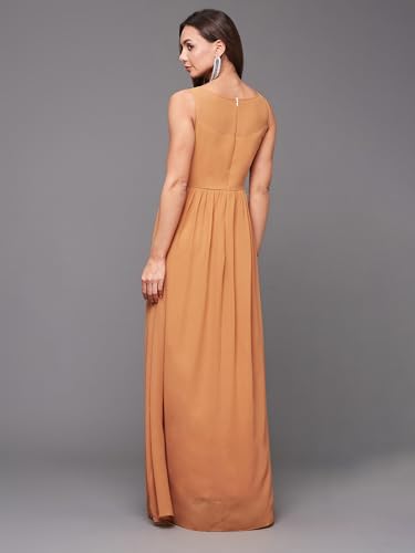 Image of Miss Chase Women's Round Neck Sleeve Embellished Fit Flare Maxi Dress