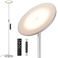 PreeOtti Modern LED Floor Lamp - Remote & Touch Control, 40W/2400LM Sky Torchiere Standing Lamp, Fully Dimmable, 3 Color Temperatures, Ideal for Living Room & Bedroom, Easy to Assemble(Sliver)