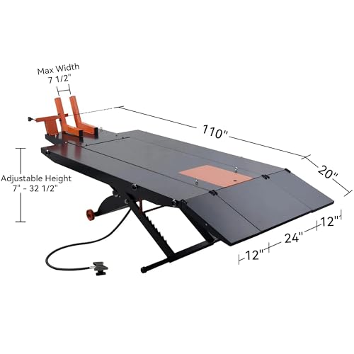 APlusLift MT1500X 1500LB Air Operated 48" Width Motorcycle ATV Lift Table with Side Extensions / 2 Year Warranty