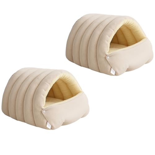 Jingshihaisu 2個入り ペット用密閉巣 冬用 暖かいキャットハウス 厚め 保温 取り外し可能 両用 待避巣 中小型犬猫 深寝床マット 洗える 軽量 冷房 保温防寒 快適 柔らかい 小型犬 犬 犬小屋 屋外 室内用 (S,02)