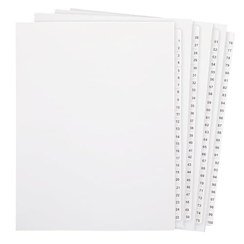 Yeaqee 1 Set 1-100 Numbered Tab Dividers Un-Punched Letter Size 8.5 x 11 Inch Paper Page White Binder Index Dividers for Office Documents Files