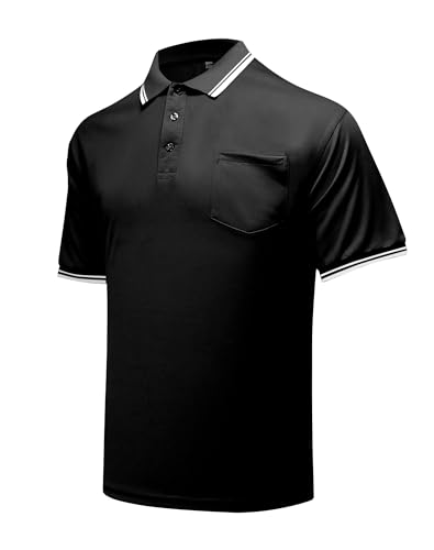 VKT Umpire Shirt Polo Short Sleeve Baseball Softball Ref Uniform Referee Gear Sized for Chest Protector Black M