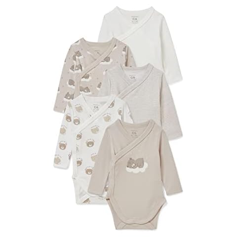C&A Baby Jungen Body Multipack|5er Pack Bedruckt|Streifen|Motivprint|Unifarben beige 62 Cover