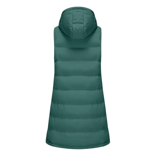 Long Puffer Vest Women Lightweight Quilted Hooded Warm Jacket Green XL - image 3