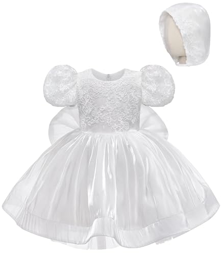 Baby Girls Pageant Dress Embroidered Lace Toddler Flower Dress Wedding Birthday Party Christening Baptism Gown with Bowknot