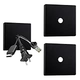 UFURMATE 2 Stück Kunststoff-Quadrat-Kabeldurchführungs-Abdeckplatten, 1-fach selbstklebende Kabelloch-Verstecker für TV-Netzwerk/Lautsprecherkabel (Schwarz, 12 mm)
