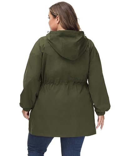 Chaqueta impermeable Hanna Nikole talla grande para mujer cortavientos verde ejércit 4