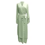 Damen Muslim Weich und Elegant Chiffon Solide Cardigan Lose Lange Strickjacke Kleid für Frauen Bereit zum Tragen, grün, M