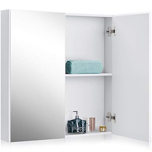 GOPLUS Armoire Toilette avec Miroir Murale, Double Porte avec 2 Etagères, Meuble à Miroir de Salle...