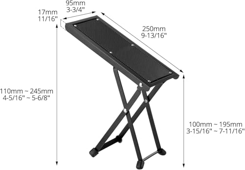 Image of IMAGINEA Adjustable Guitar Foot Rest Stand | Height Adjustment, Anti-Slip Rubber Surface, Foldable Metal Footstool for Acoustic & Electric Guitar Players (Black)