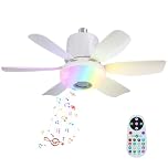 Ceiling Fan with Lights and Remote,32W E27 RGB LED Ceiling Fan Light with Bluetooth Music Player,3 Speeds,3 Colors,6 Blades and Remote Control Support RGB Colours, Music Player for Home Room (White)
