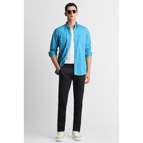 Image of Peter England Men's Slim Fit Full Sleeve Casual Shirt in Twill Weave Cotton