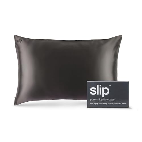SLIP 22 Momme Seidenkissenbezug in 51 x 76cm - aus 100% Maulbeer Seide, mit Reißverschluss, atmungsaktiv, ideal für Allergiker, schwarz