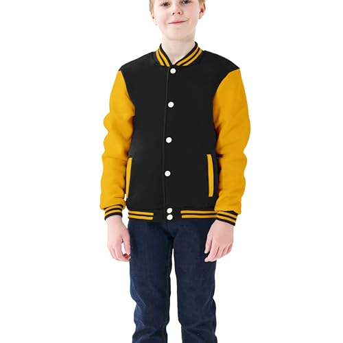 Image of Kids Baseball Jackets Boys Girls Fit Varsity Jacket Casual Lightweight Plain Button Cardigan School Coat
